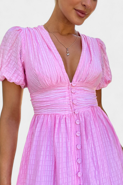 Mélia Vestido Maxi con Escote en V y Mangas Abullonadas Elegantes
