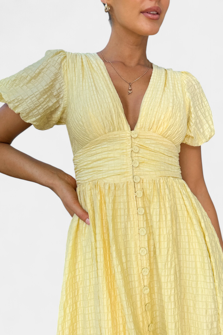 Mélia Vestido Maxi con Escote en V y Mangas Abullonadas Elegantes