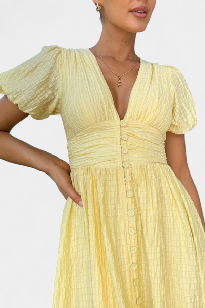 Mélia Vestido Maxi con Escote en V y Mangas Abullonadas Elegantes
