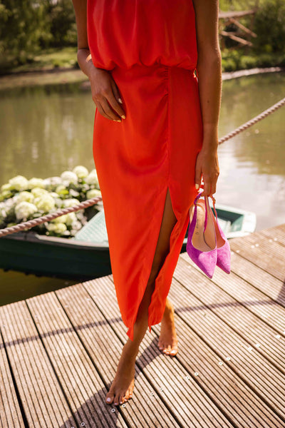 Orania™ Vestido Midi con Abertura y Cintura Drapada