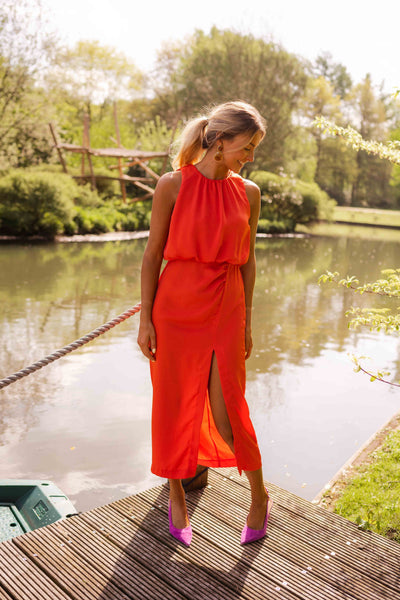 Orania™ Vestido Midi con Abertura y Cintura Drapada