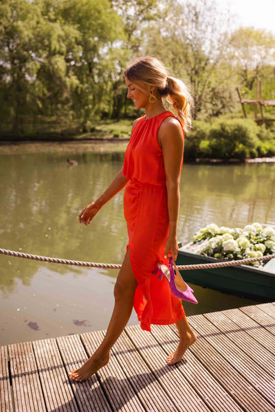 Orania™ Vestido Midi con Abertura y Cintura Drapada