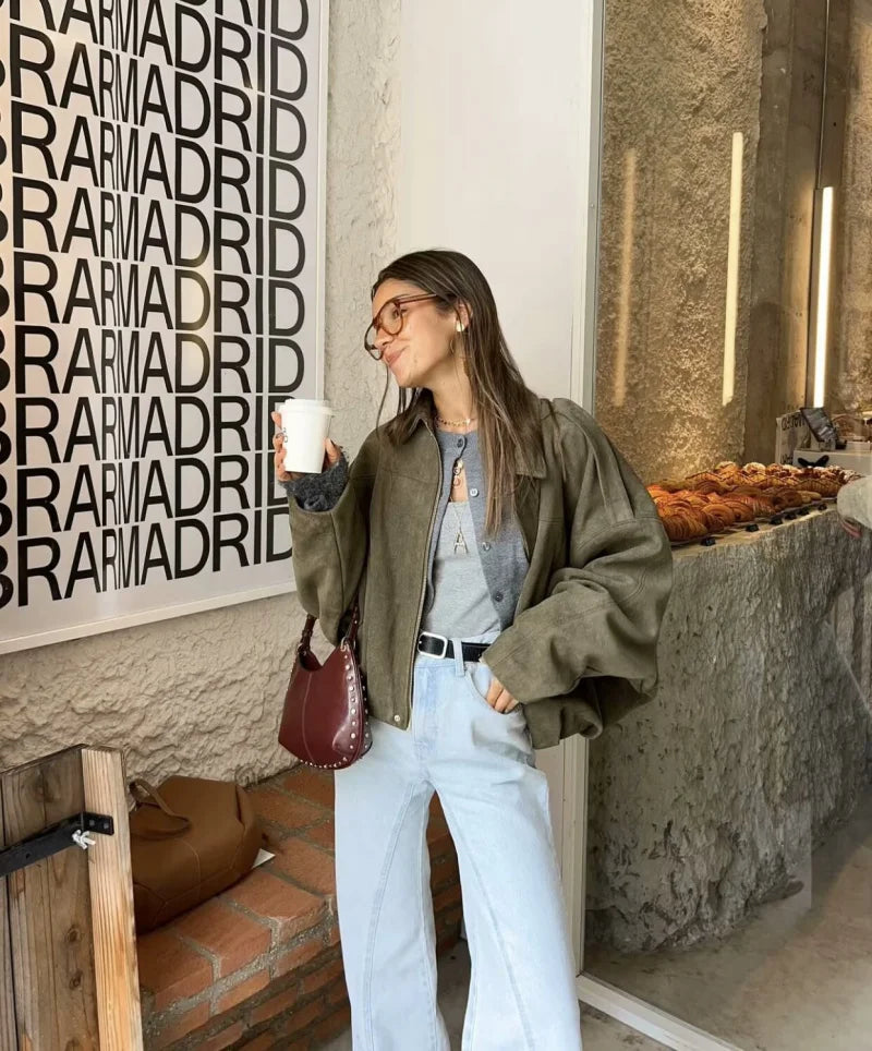 Chaqueta “Siena” | Bomber efecto gamuza oversize