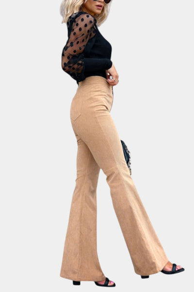 Kiara Pantalones de Terciopelo de Cintura Alta y Pierna Ancha