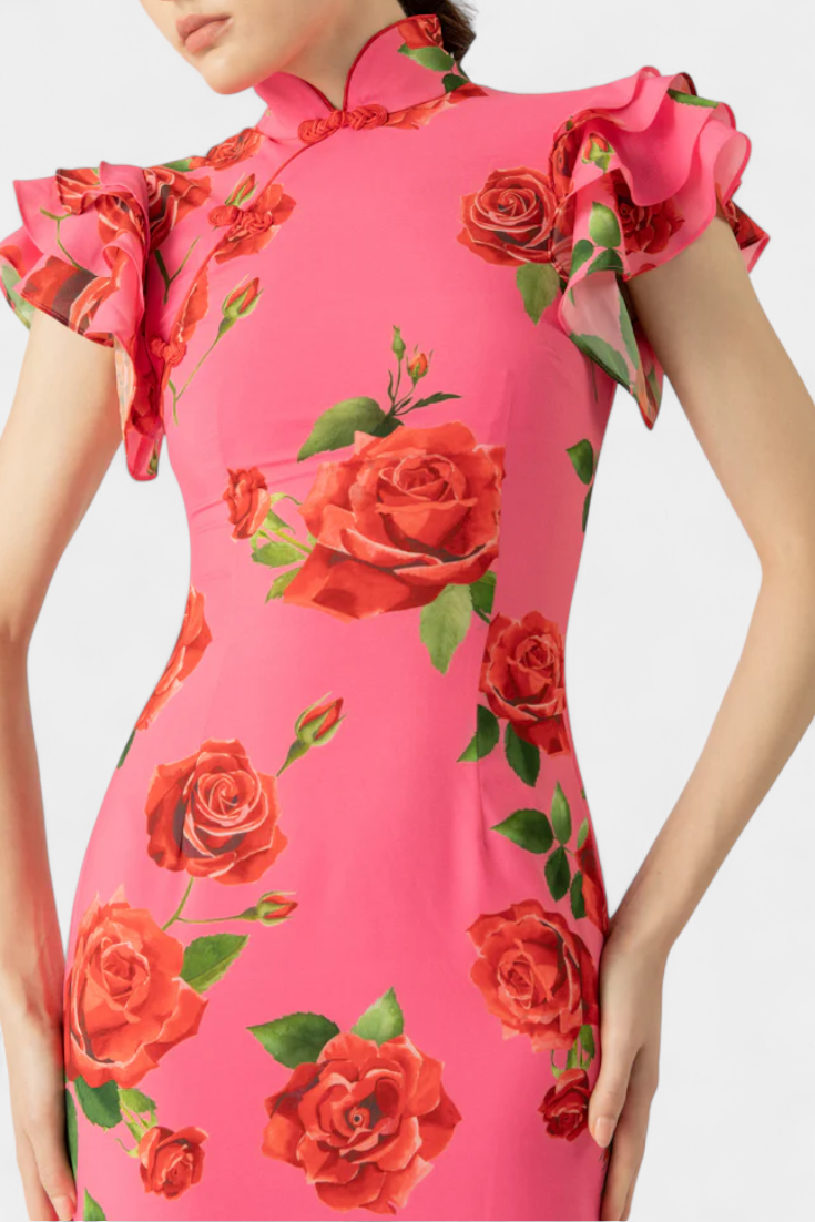Vestido Qipao Elegante Mayra con Estampado de Rosas
