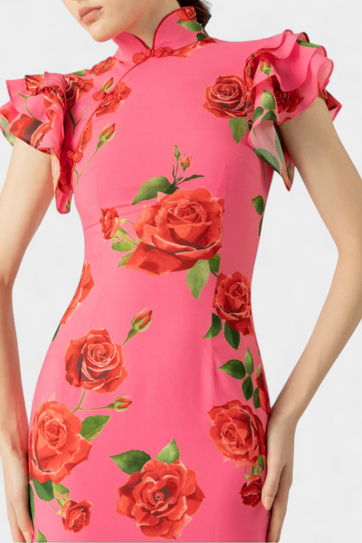 Vestido Qipao Elegante Mayra con Estampado de Rosas