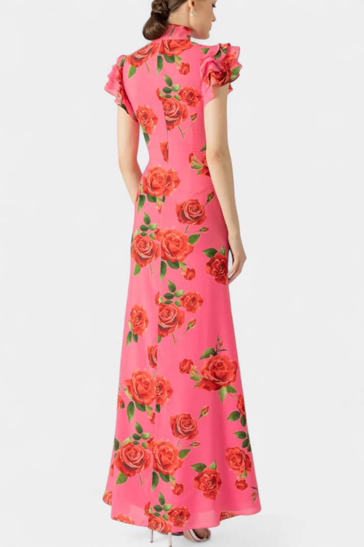 Vestido Qipao Elegante Mayra con Estampado de Rosas