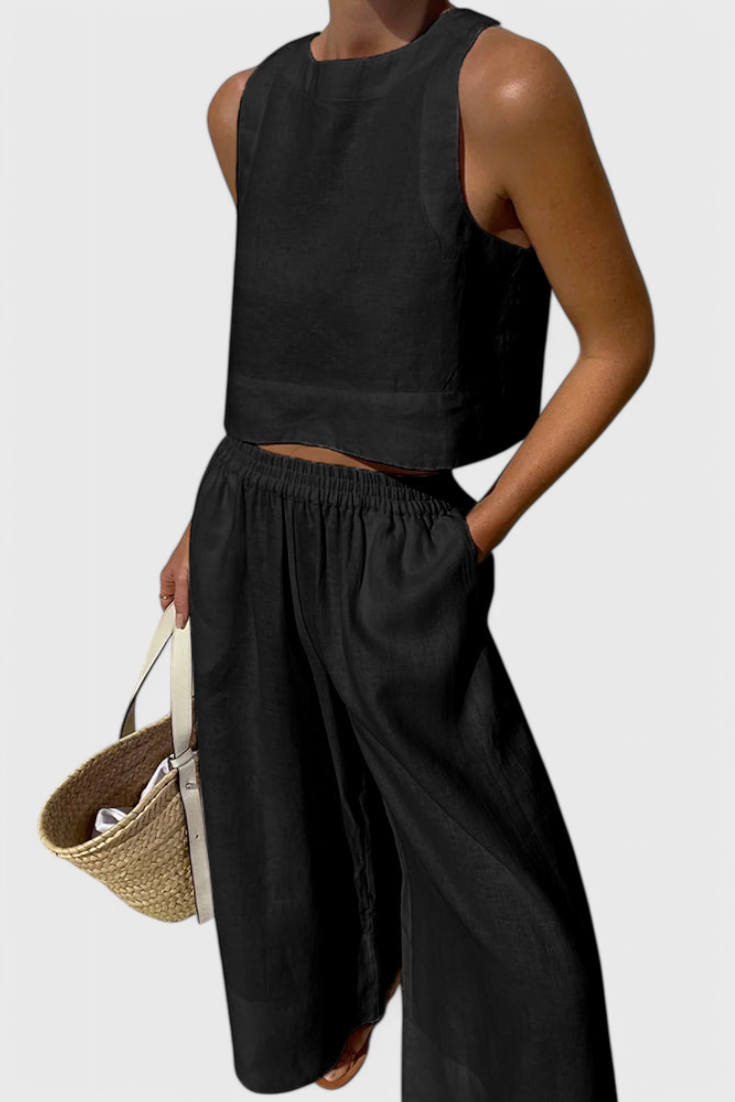 Avelina Conjunto Minimalista de Algodón y Lino Liviano