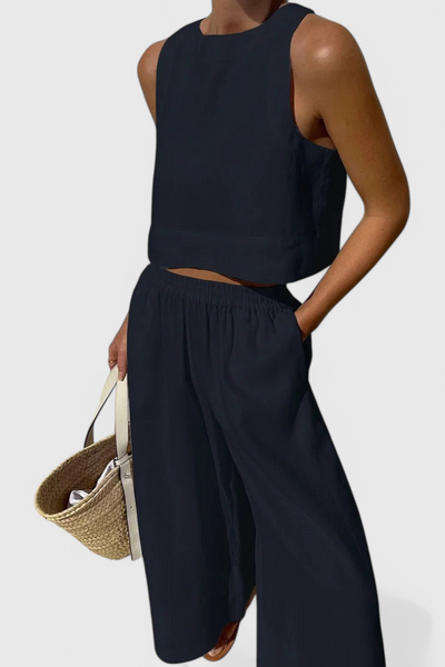Avelina Conjunto Minimalista de Algodón y Lino Liviano
