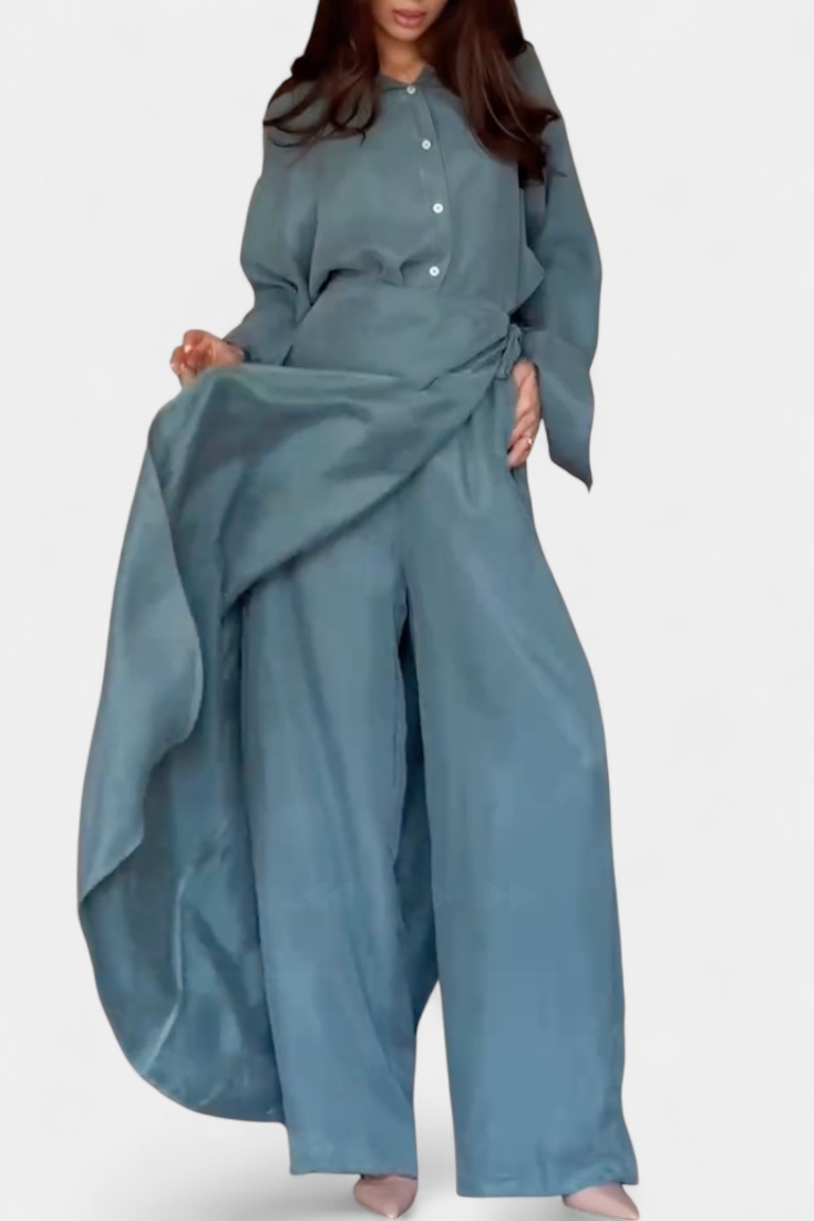 Conjunto Casual Marisol: Camisa Suelta y Falda Pantalón