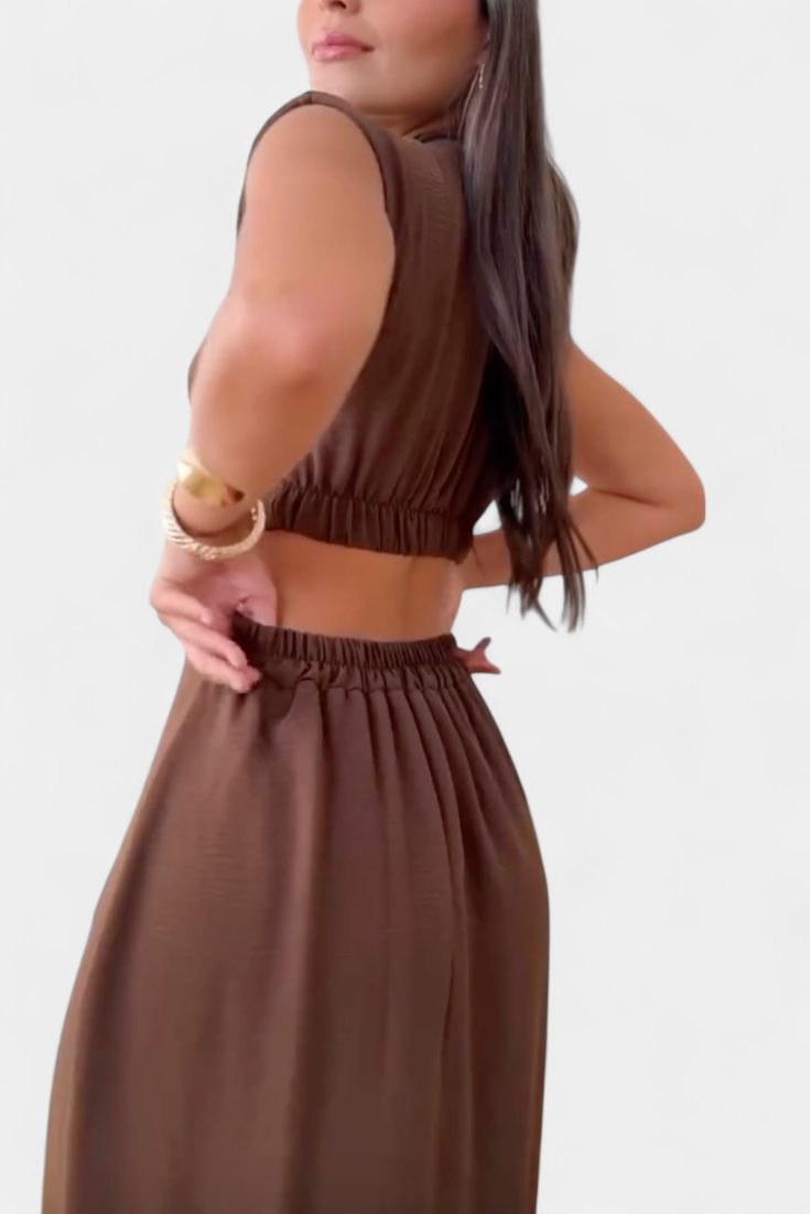 Vestido Midi Griselda con Botones y Cintura Descubierta