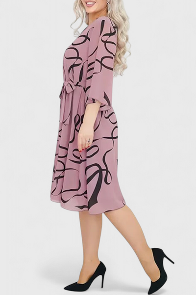 Ame Vestido Midi Estampado con Cinturón y Diseño Versátil