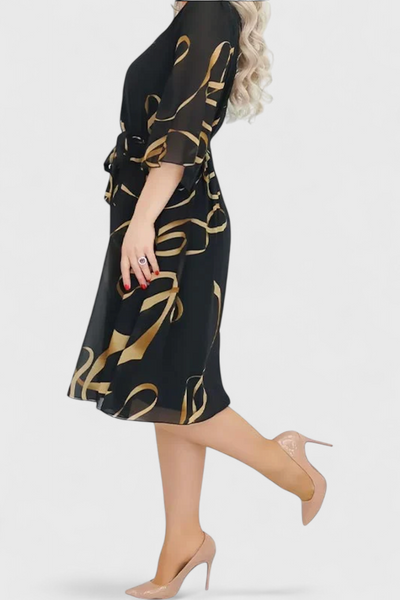 Ame Vestido Midi Estampado con Cinturón y Diseño Versátil