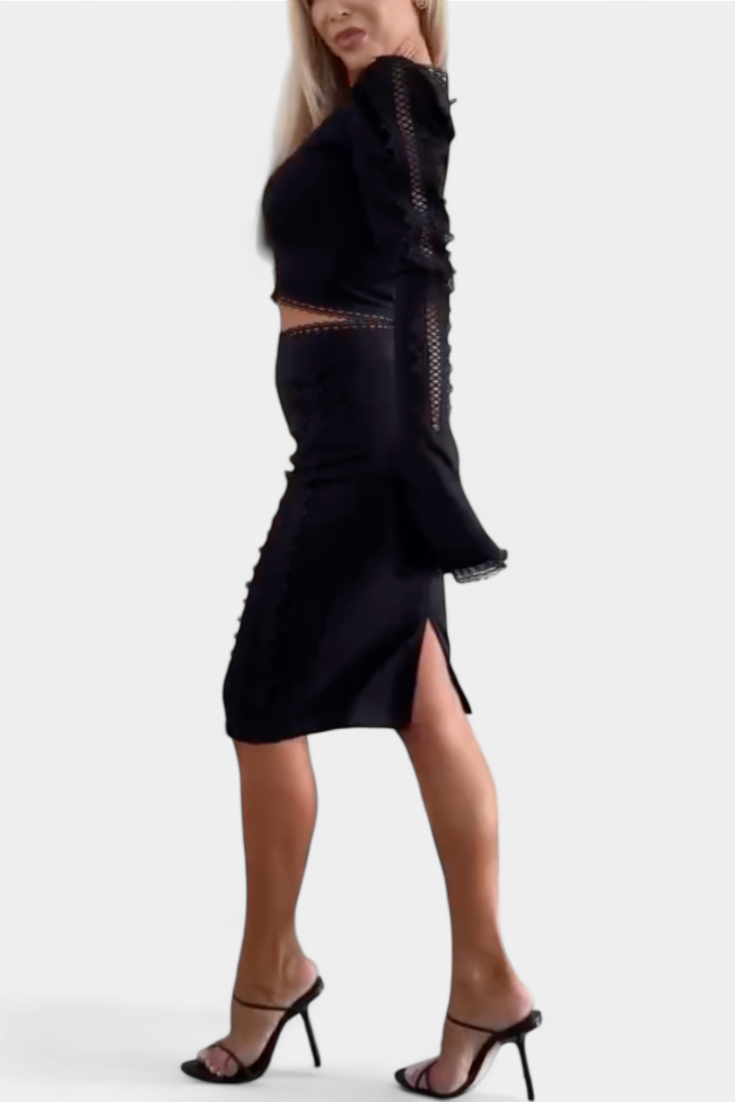 Conjunto Elegante Minerva: Top de Encaje y Falda de Cintura Alta
