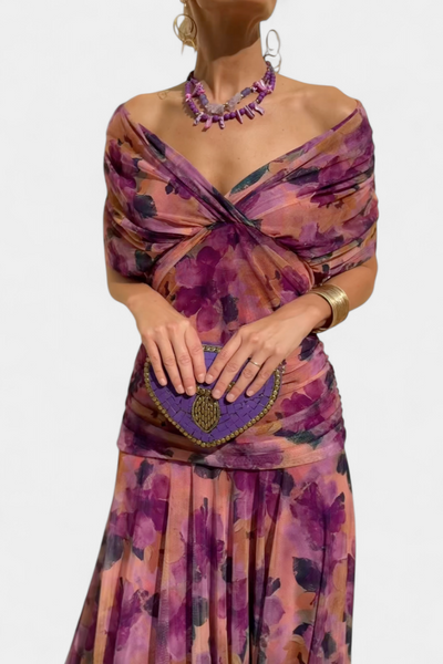 Vestido Largo Alondra con Estampado Floral y Escote en V