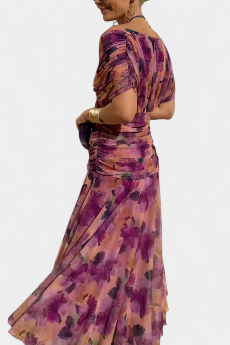 Vestido Largo Alondra con Estampado Floral y Escote en V