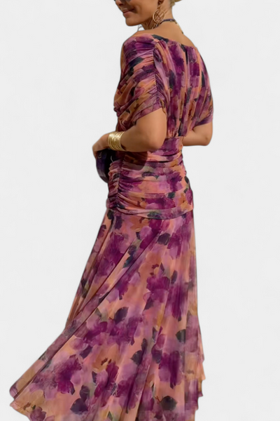 Vestido Largo Alondra con Estampado Floral y Escote en V