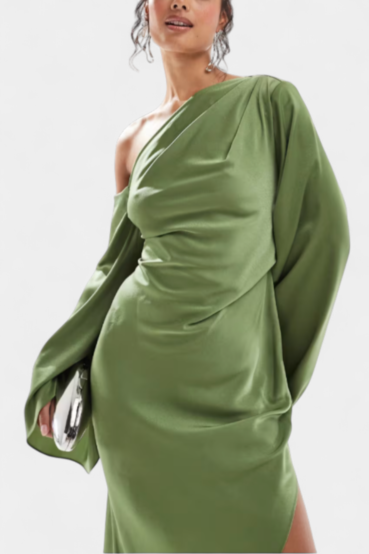 Vestido Maxi Asimétrico de Un Hombro Keisha con Cintura Definida