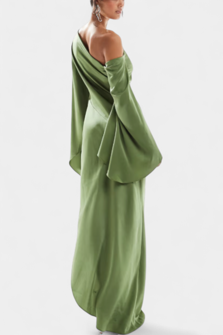 Vestido Maxi Asimétrico de Un Hombro Keisha con Cintura Definida