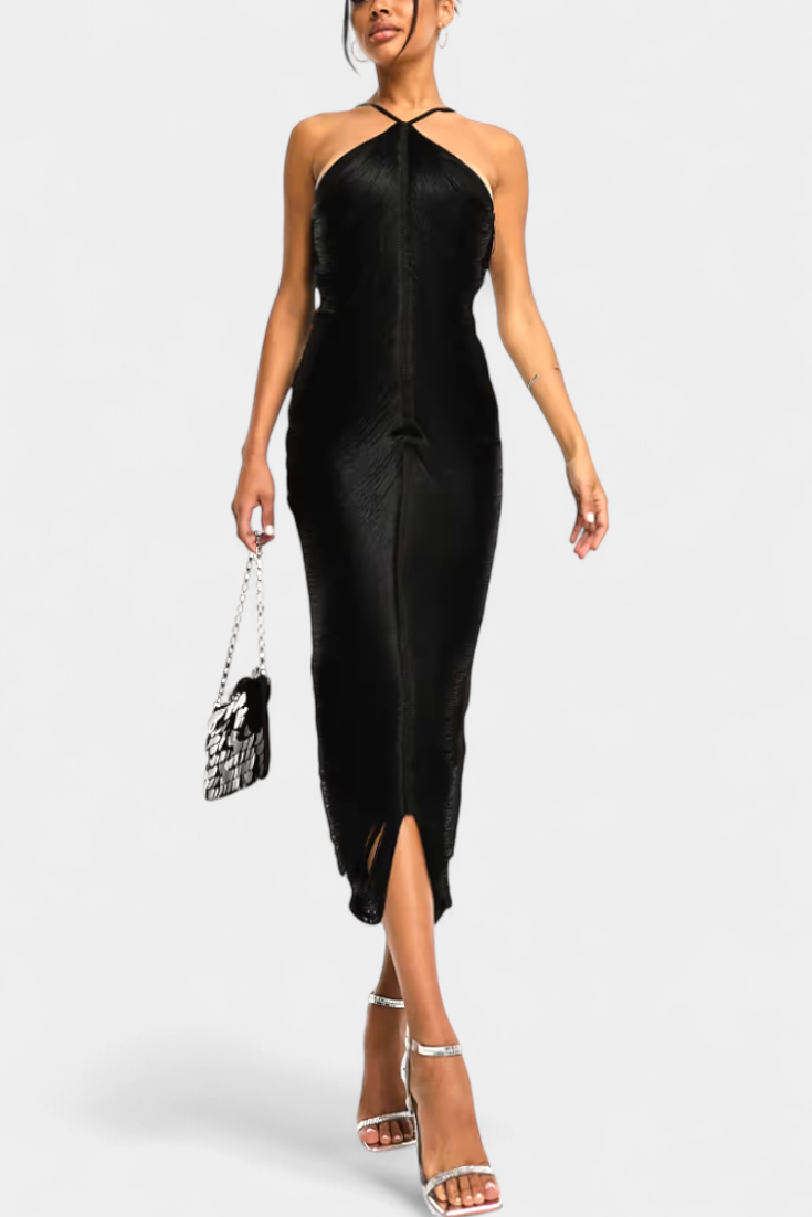 Vestido Halter Jianna con Flecos de Metal