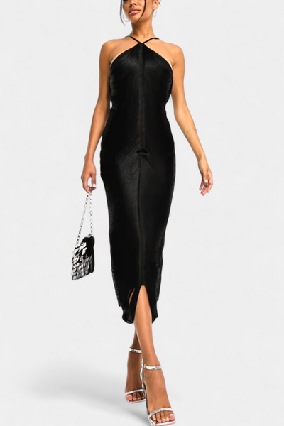 Vestido Halter Jianna con Flecos de Metal