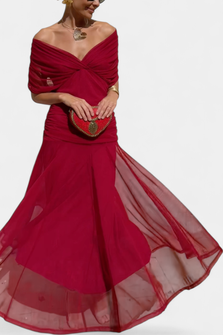 Vestido Largo Alondra con Estampado Floral y Escote en V