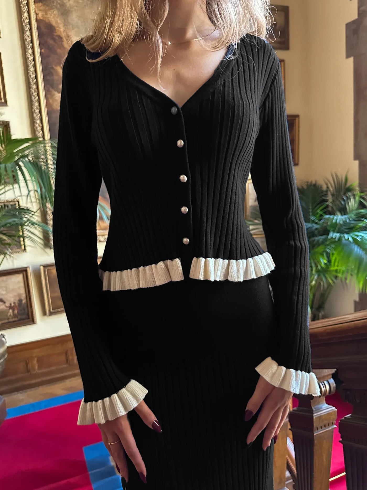 Conjunto “Elise” | Top de punto y falda larga acanalada