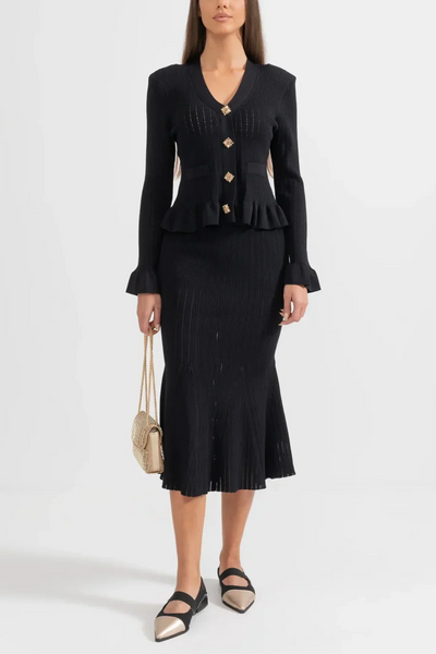 Prudence Conjunto de Vestido Midi de Punto Elegante con Top de Botones