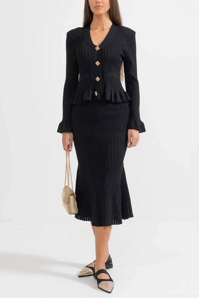 Prudence Conjunto de Vestido Midi de Punto Elegante con Top de Botones