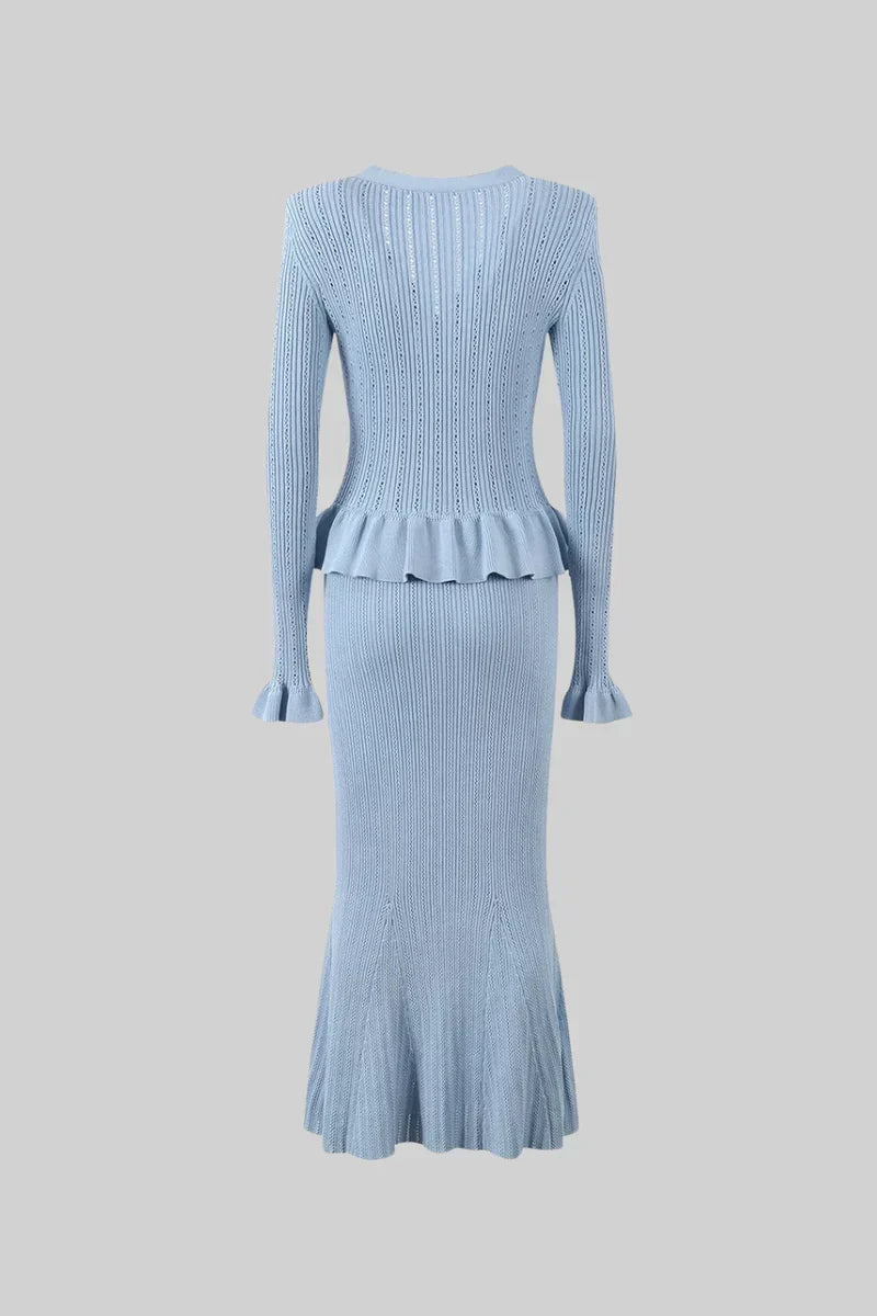 Prudence Conjunto de Vestido Midi de Punto Elegante con Top de Botones