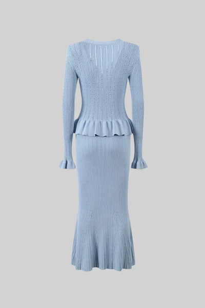 Prudence Conjunto de Vestido Midi de Punto Elegante con Top de Botones