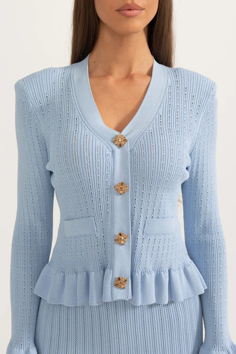 Prudence Conjunto de Vestido Midi de Punto Elegante con Top de Botones