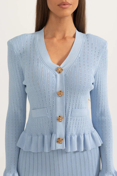 Prudence Conjunto de Vestido Midi de Punto Elegante con Top de Botones