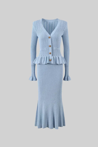Prudence Conjunto de Vestido Midi de Punto Elegante con Top de Botones