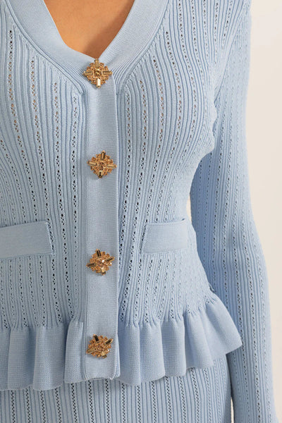 Prudence Conjunto de Vestido Midi de Punto Elegante con Top de Botones