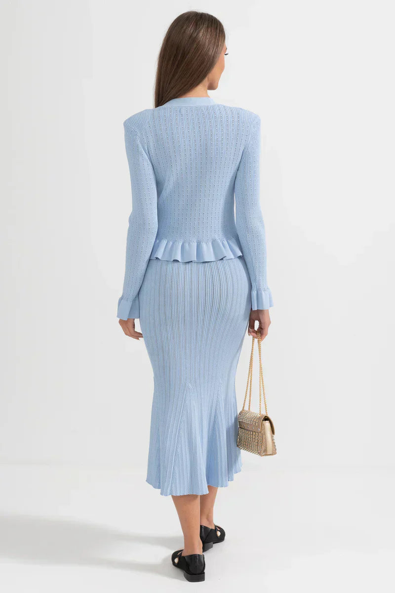Prudence Conjunto de Vestido Midi de Punto Elegante con Top de Botones