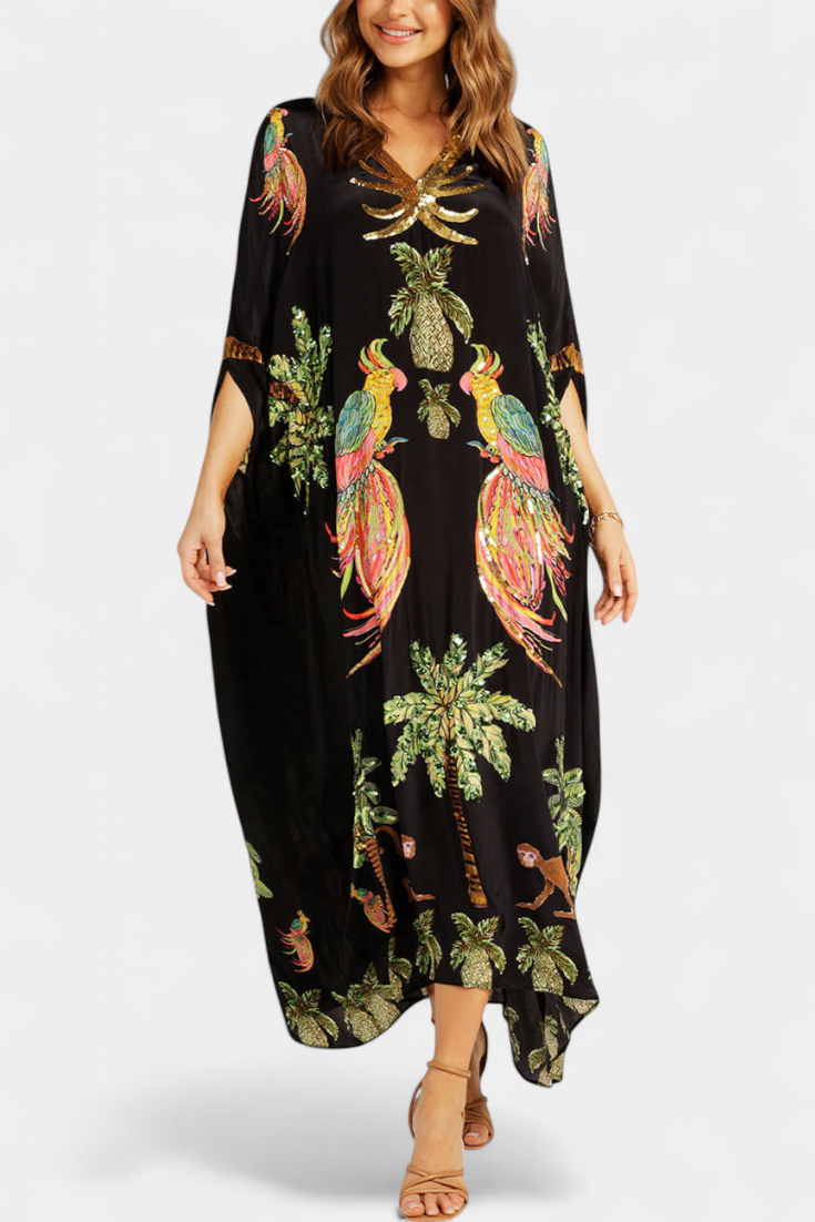 Evangeline Vestido de Estampado con Hombros Descubiertos