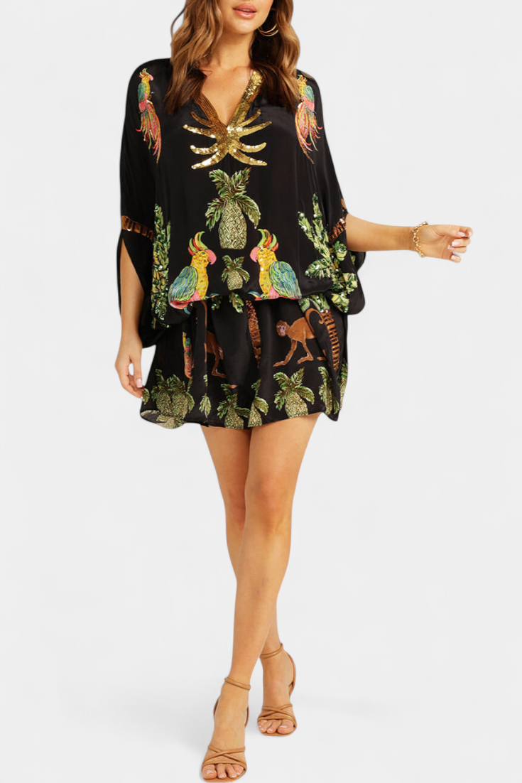 Evangeline Vestido de Estampado con Hombros Descubiertos