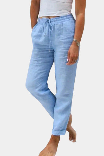 Pantalones de Lino Mezclado Violeta con Corte Relajado