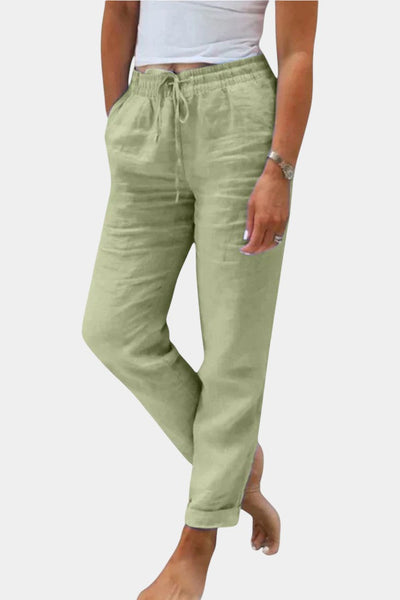 Pantalones de Lino Mezclado Violeta con Corte Relajado