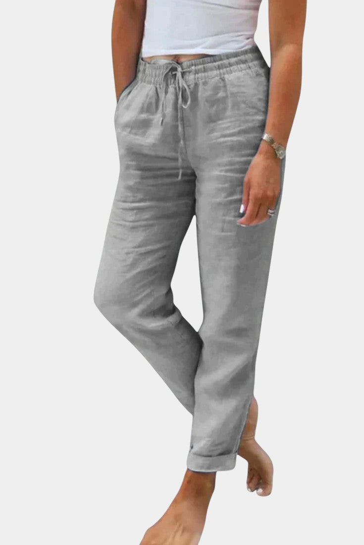Pantalones de Lino Mezclado Violeta con Corte Relajado