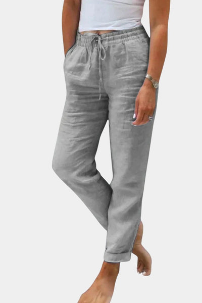 Pantalones de Lino Mezclado Violeta con Corte Relajado