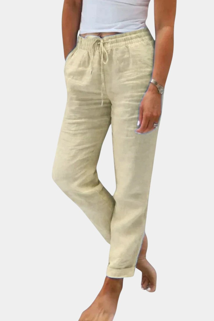 Pantalones de Lino Mezclado Violeta con Corte Relajado