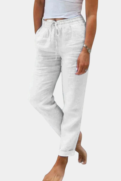 Pantalones de Lino Mezclado Violeta con Corte Relajado
