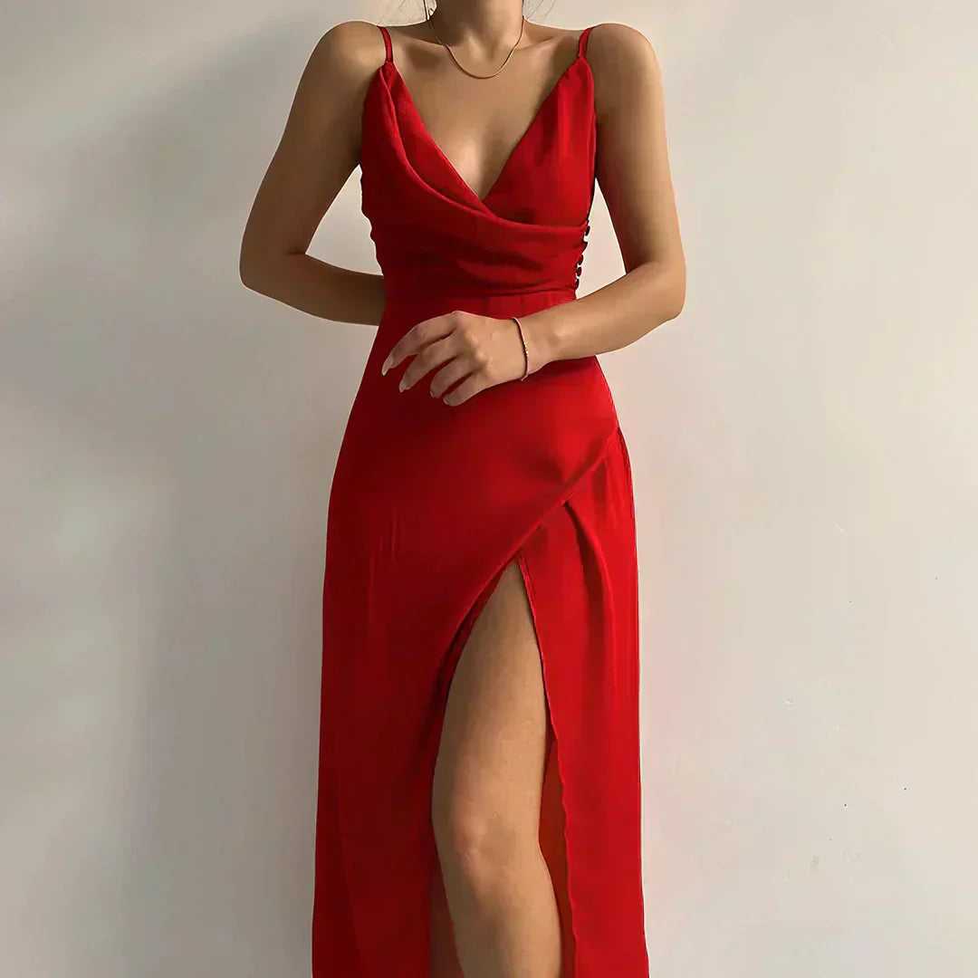 Celestina™ | Vestido Maxi de Satén con Escote en Cascada