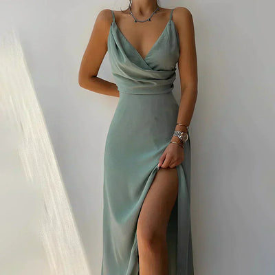 Celestina™ | Vestido Maxi de Satén con Escote en Cascada