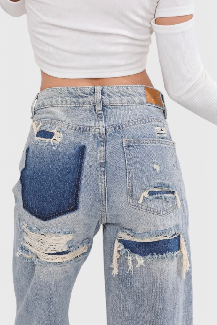 Roxy Jeans Vintage de Cintura Alta con Efecto Desgastado