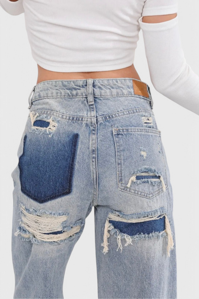 Roxy Jeans Vintage de Cintura Alta con Efecto Desgastado