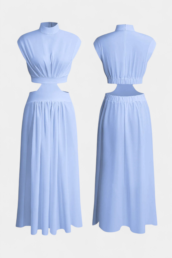 Conjunto Largo Minimalista Jocelyn con Escote Alto y Abertura Lateral