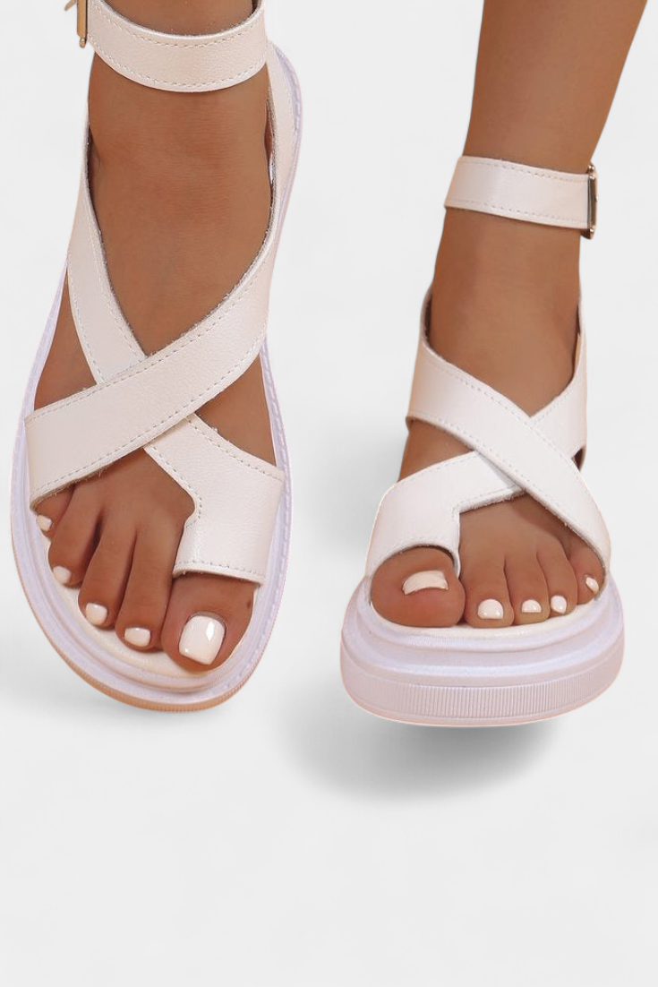 Sandalias de Plataforma Estela para Dama con Tiras Cruzadas de Material Sintético